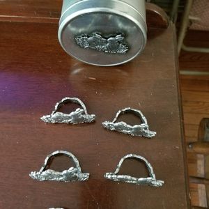 6 Pewter Bunny Rabbits Napkin Rings in Original Co